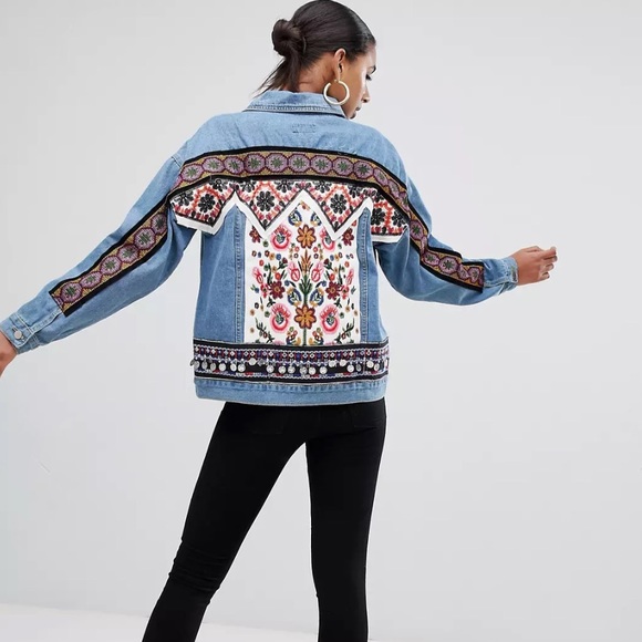 HAIGHT Retro Boho Detailed Appliqué Denim Jacket - Picture 2 of 10